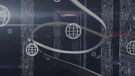 animación de los iconos del globo sobre la sala del servidor