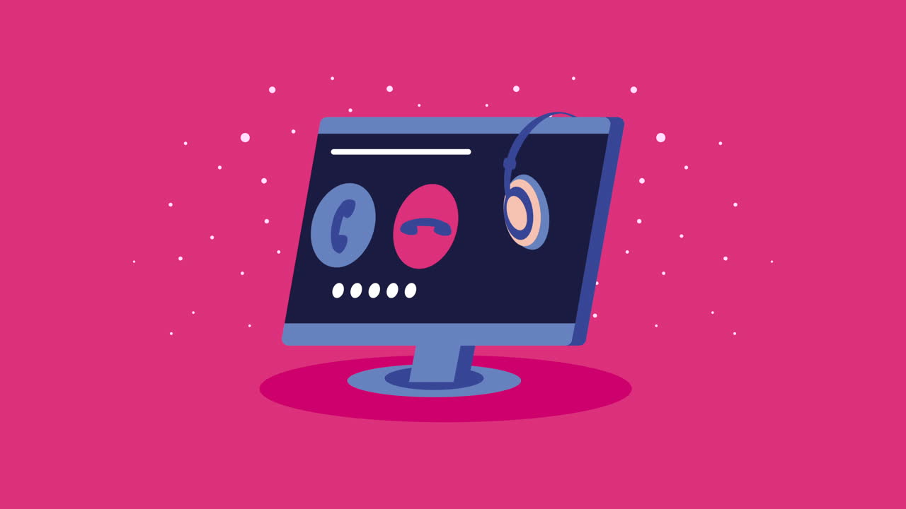 Computer with Headphones and Phone Icons