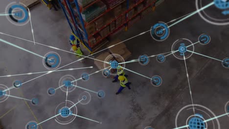 Animation-of-network-of-connections-over-people-working-in-warehouse