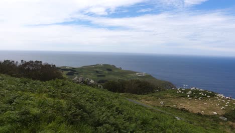 panoramic footage of estaca de bares in galicia, lighthouse and shelter ruins on a cloudy day, recored with sony rx100 va in 4k, cabo ortegal