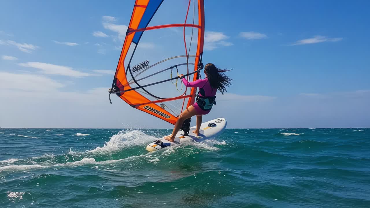A Skillful Windsurfer Navigates the Waves with Grace and Power, Harnessing the Wind and Water in a Vibrant Display of Athleticism and Freedom