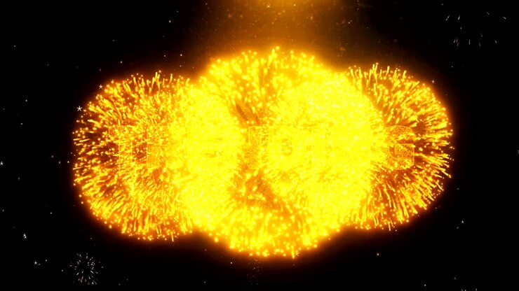 Trending Text on Firework Display Explosion Particles.