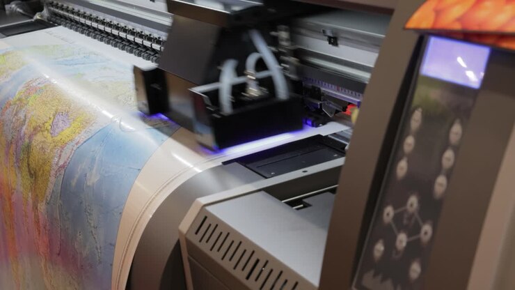 Modern Digital Large format UV printer. Printing production technologies. UV pinning is the process of applying a dose of low intensity ultraviolet light to a UV curable ink