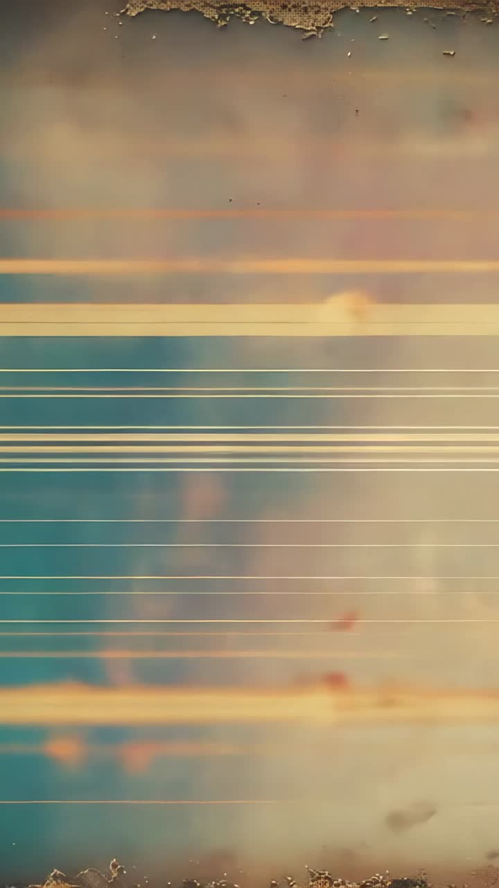 Vertical video: Displaying glitch artifacts shifting on worn strip, with gradient and scan lines