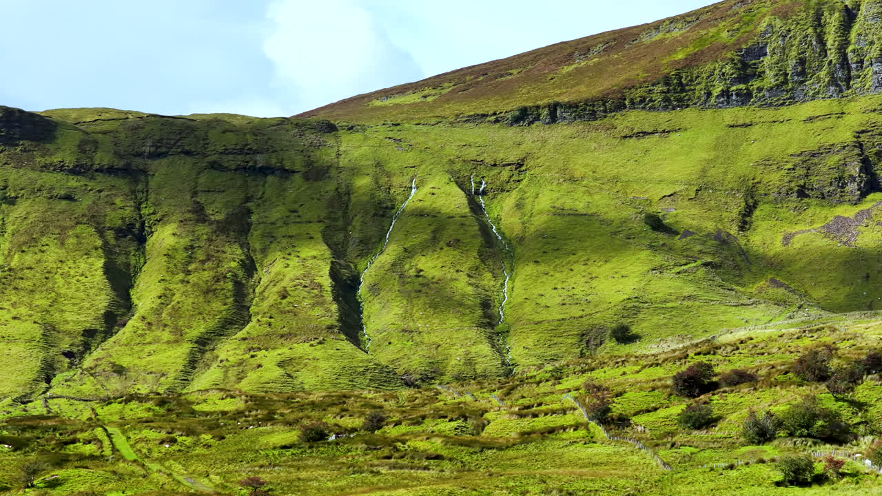 Aerial Medium view of Landscape and Waterfalls near Eagle Rock in County Lietrim Ireland