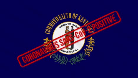 kentucky us state swaying flag stamped with positive response to covid-19, loop