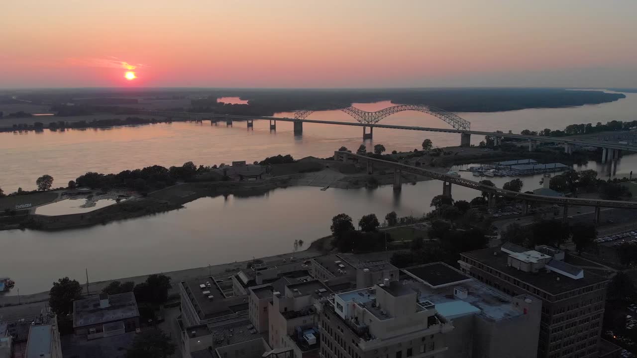 Sunset in Downtown Memphis from Drone