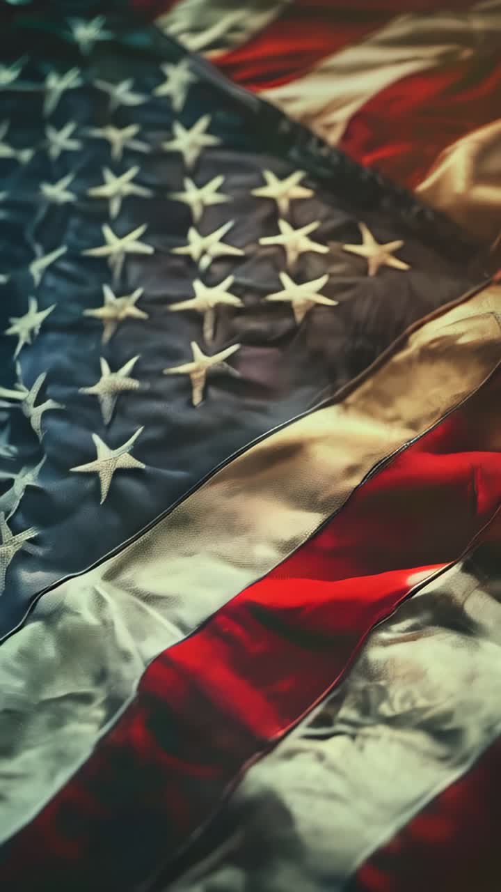 Vista dall'alto della bandiera americana, bandiera degli Stati Uniti al rallentatore