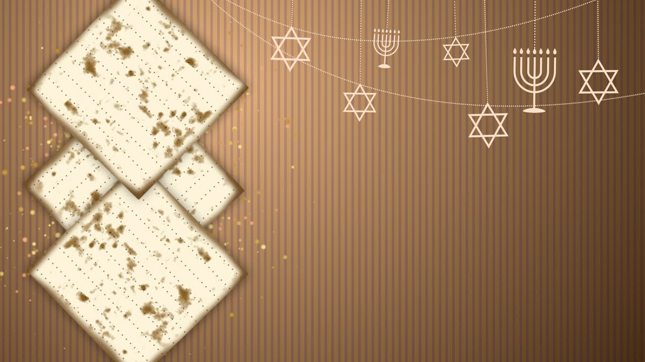Animation with matzah, star of David and menorah. Passover symbols of Judaism. Looped video.