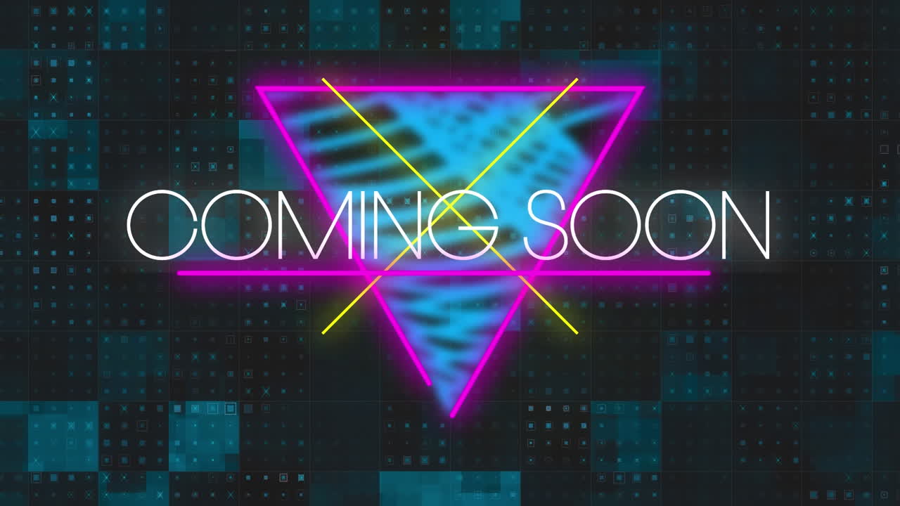 animación de texto que llegará pronto sobre formas de neón