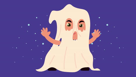 feliz animación de halloween con el pequeño fantasma