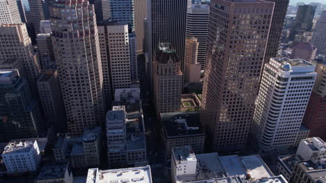 San-Francisco-USA,-Aerial-View-of-Downtown-Skyscrapers,-Historic-Hunter–Dulin-and-Hobart-Buildings