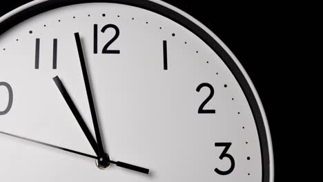 time lapse, white wall clock , the long hand points to the number eleven.
