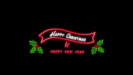 happy christmas & happy new year neon sign on black background