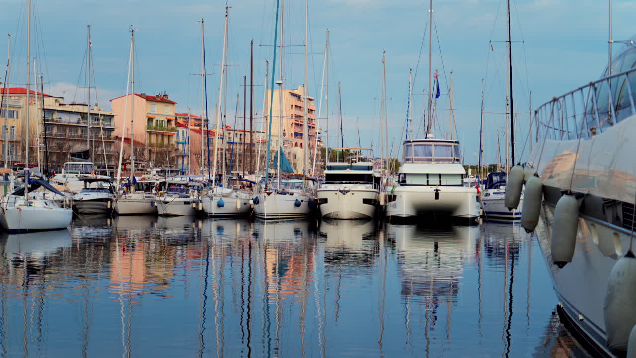 Boats docked in the Port de Golfe-Juan in the evening