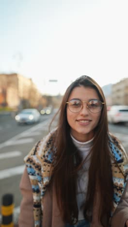 woman on city street