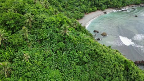 Playa-De-Arena-Remota-Rodeada-De-Selva-Tropical-En-Filipinas,-Antena