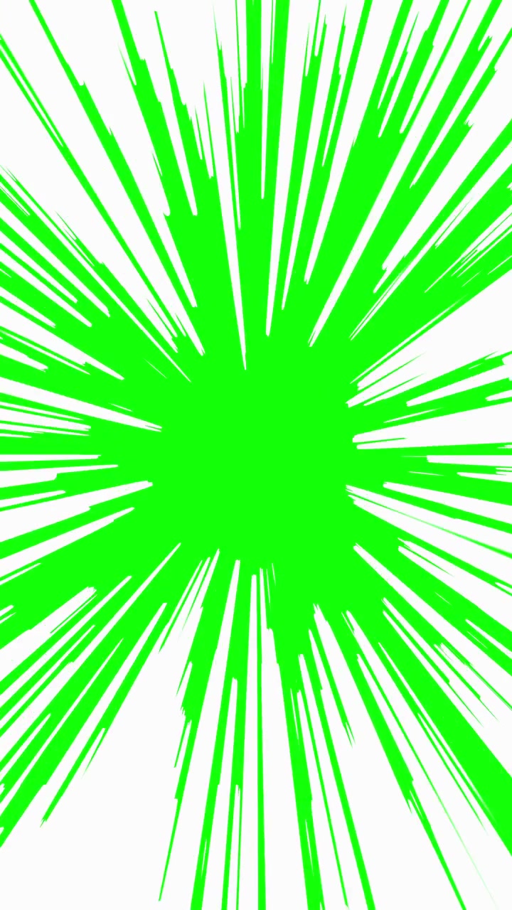 Vertical video of abstract green chroma key radial speedlines bursting from center on white background