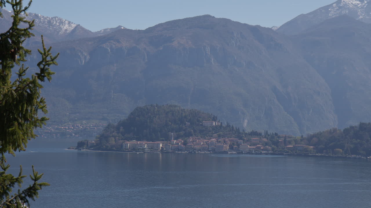 A View Of Bellagio Town From Tremezzo In The Province Of Como, Lombardy Italy. Wide Shot