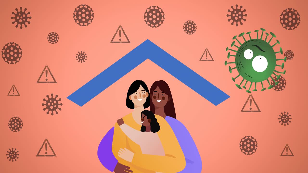 빨간색 바탕에 포옹하는 가족의 구성