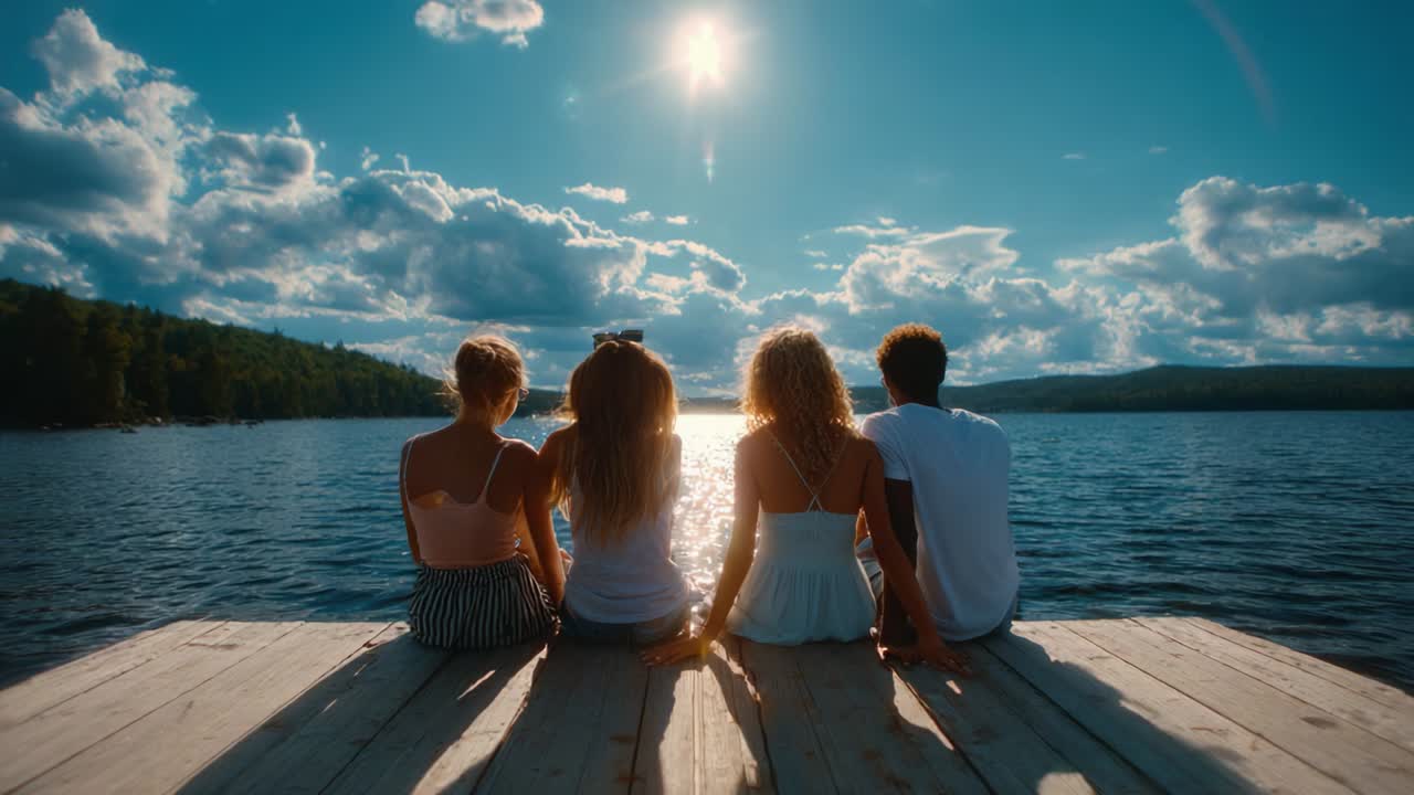 Amici che si godono una giornata estiva al lago
