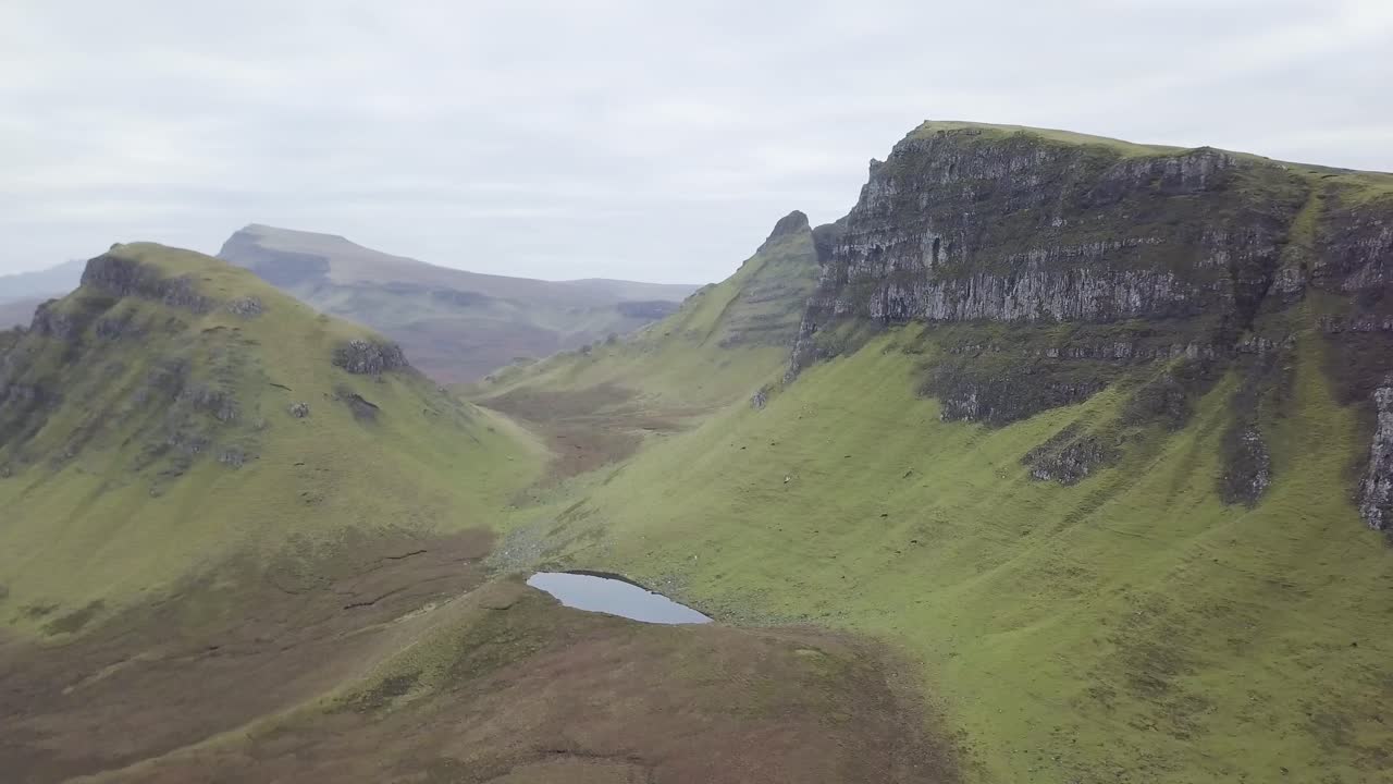 An aerial video of the Quiraing on the Isle of Skye in Scotland. It flies over the famous part of the unique geological area.