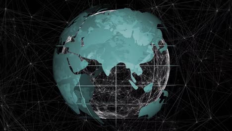 Animation of network of connections with globe on black background