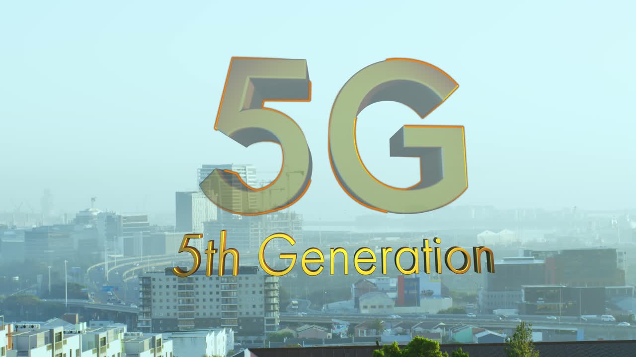 Hoạt ảnh của văn bản 5G thế hệ thứ 5 trên cảnh quan thành phố