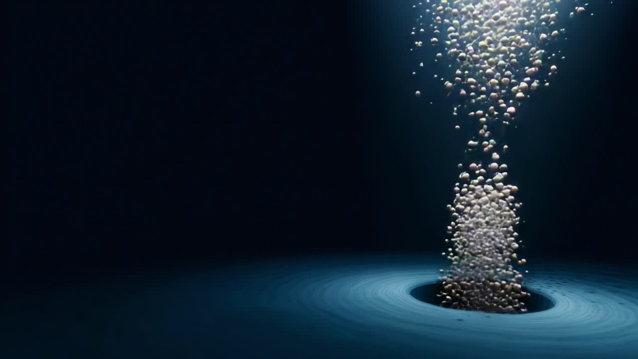 A captivating visual of swirling bubbles gracefully rising from a deep dark hole, creating a mesmerizing display of movement and light against a shadowy backdrop