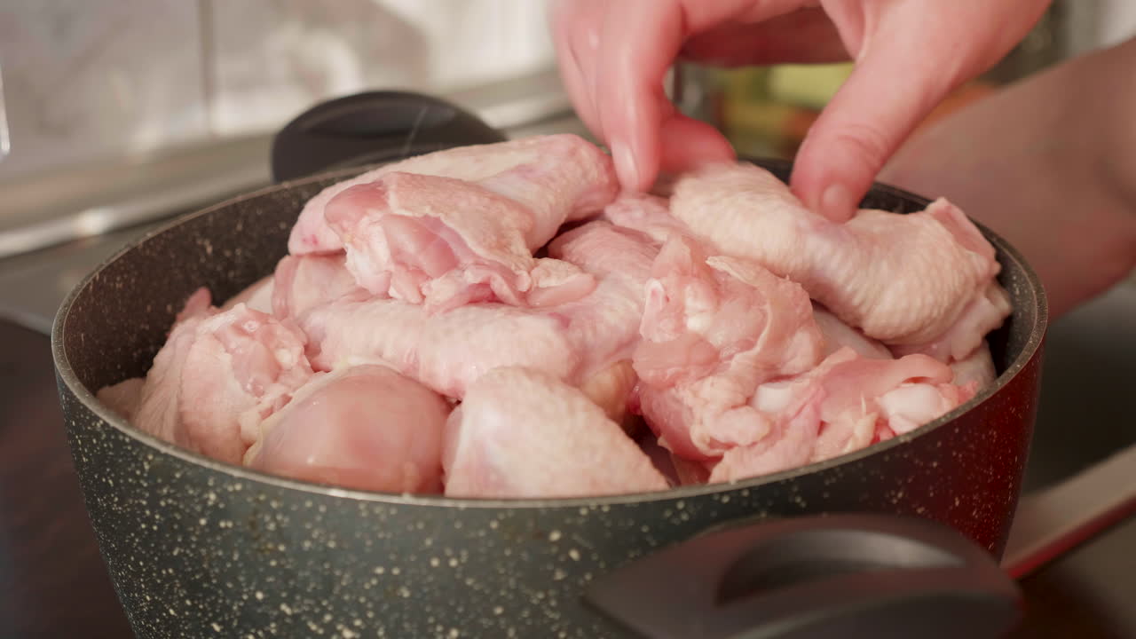 Raw chicken wings in a pot