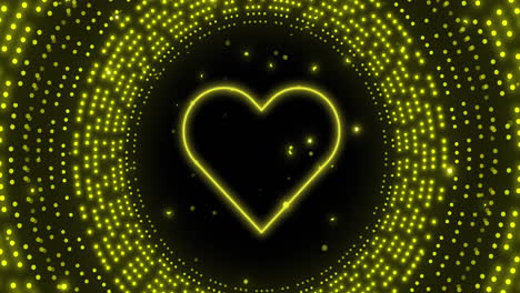 animación de corazón de neón sobre el patrón de luz amarilla intermitente.