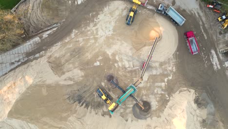 aerial view of sand quarry, industrial extraction of sand for construction industry