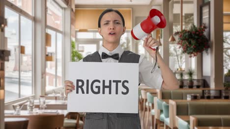 angry indian woman waiter protesting for rights