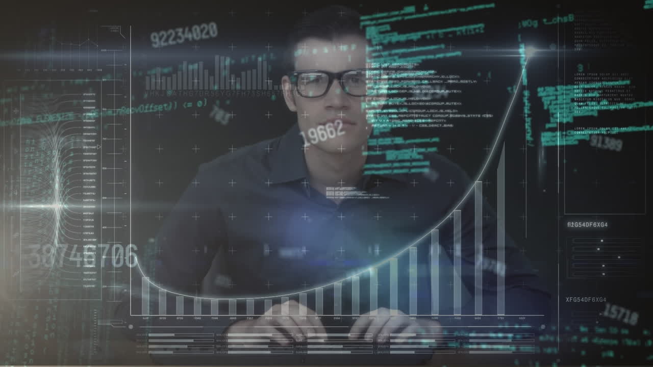 animación del procesamiento de datos sobre el hombre de negocios caucásico