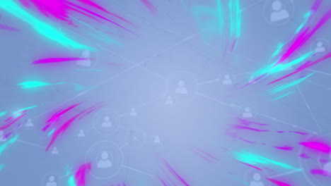 animación de la red de conexiones con iconos y formas sobre fondo azul