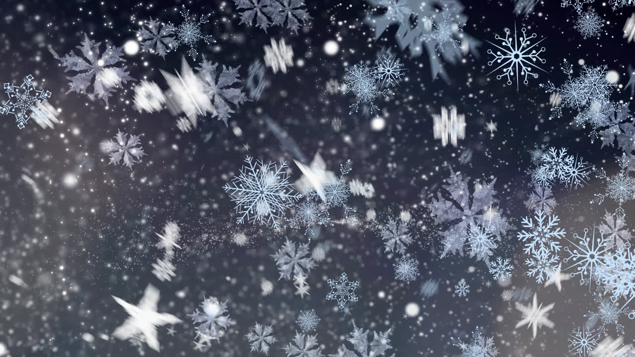 animación digital de copos de nieve que caen contra manchas blancas sobre un fondo azul