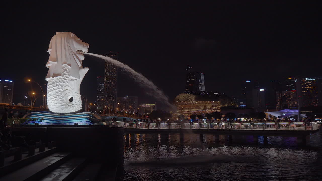 Merlion Statue at Night in Singapore