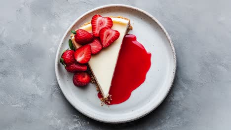 Slice-of-New-York-Cheesecake-with-Strawberry-Sauce-and-Graham-Cracker-Crust