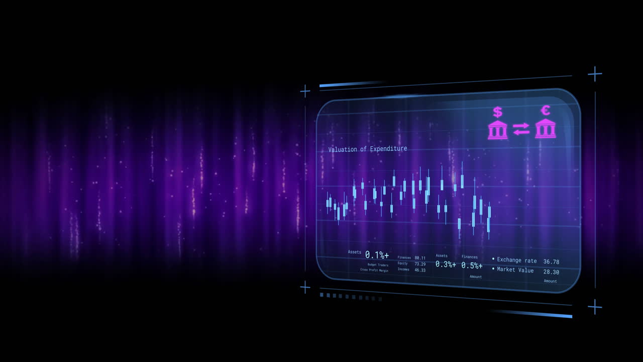animación del procesamiento de datos financieros sobre rastros de luz sobre fondo negro.