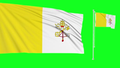 green screen vatican city two flags waving in the wind catholic flagpole animation 4k 3d chroma key