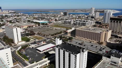 a slowly forward moving aerial view of downtown business district of atlantic city, new jersey