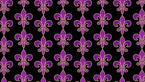 mardi gras fat tuesday. animation background with purple realistic fleur-de-lis lily symbols on black screen. venetian carnival mardi gras greeting. 4k video graphic motion