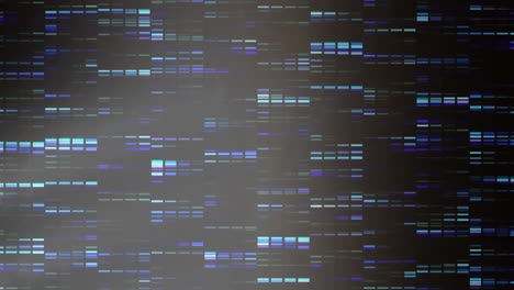 dna sequencing data animation with blue and purple bands on dark background