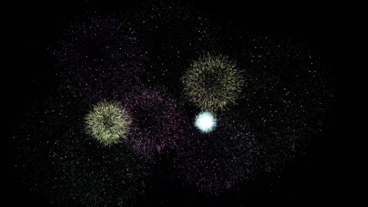 Frame of shiny fireworks with bokeh lights particles and sparks in the night sky