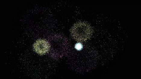 frame of shiny fireworks with bokeh lights particles and sparks in the night sky