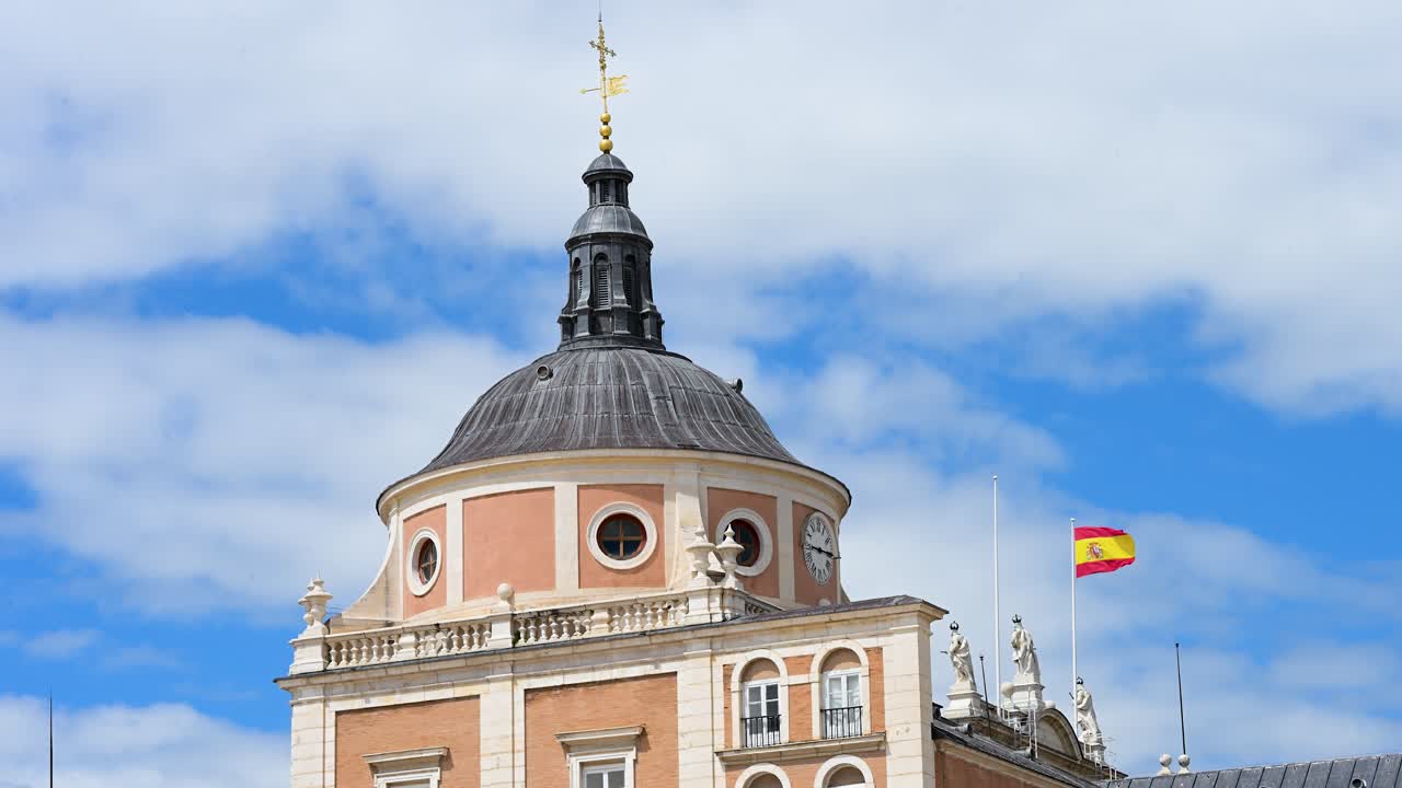 The Royal Palace stands as the centerpiece of the Aranjuez Cultural Landscape, a UNESCO World Heritage site, showcasing its grand, historic architecture in Aranjuez, Spain.