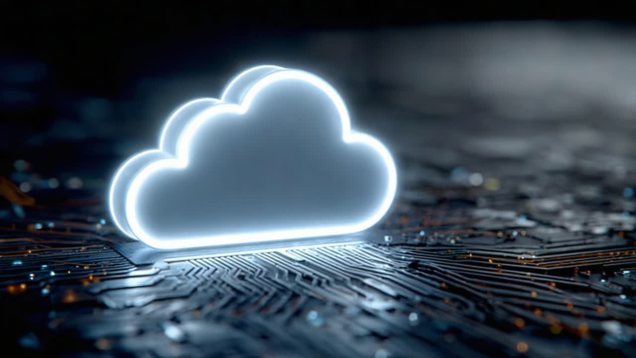 Illuminated Cloud Icon on Circuit Board Background: A Glimpse into Modern Technology's Integration of Cloud Computing and Digital Connectivity