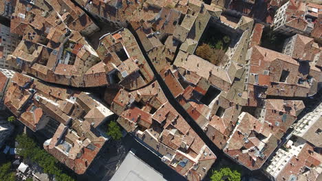 old mediterranean city rooftop overhead view by drone aerial. montpellier