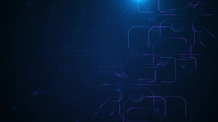 Sfondo di circuito stampato blu e viola, linee elettroniche, spazio scuro, percorsi tecnologici astratti, tecnologia