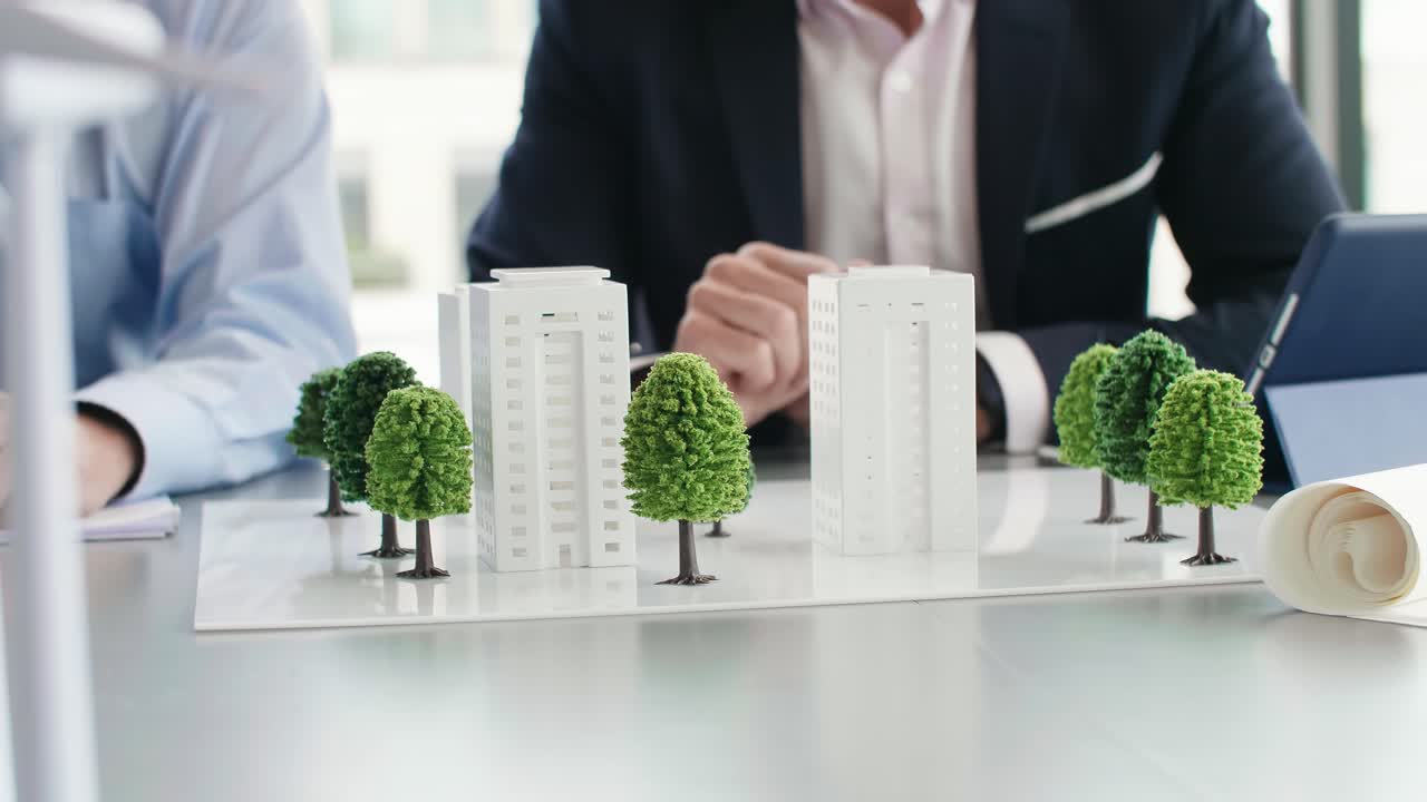 compañeros de trabajo profesionales sobre el modelo arquitectónico